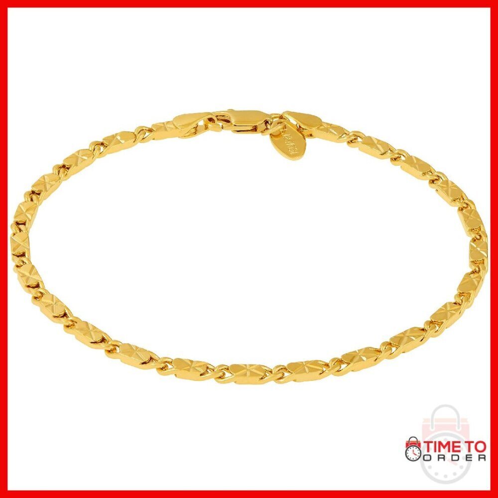24k Gold Plated Diamond Cut Star Link Ankle Bracelet 11in